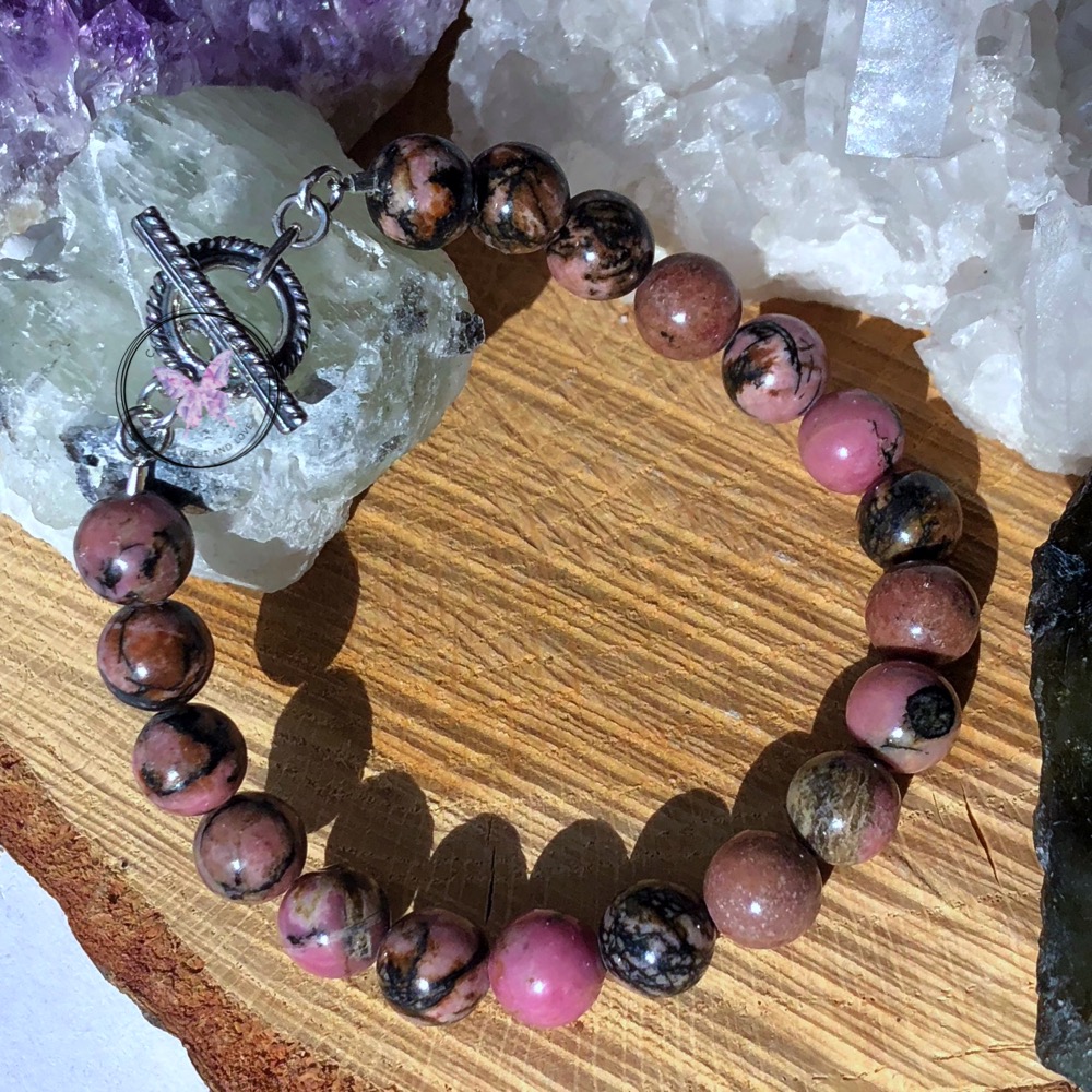 Rhodonite Healing Bracelet with Silver Toggle Clasp