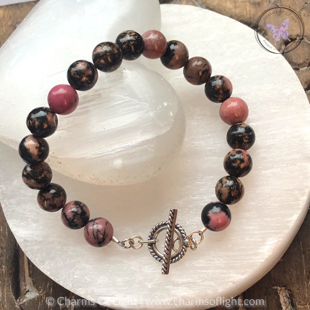 Rhodonite Healing Bracelet with Silver Toggle Clasp