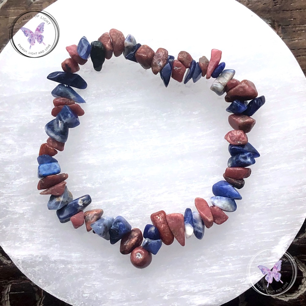 Rhodonite Sodalite Crystal Chip Stretch Bracelet