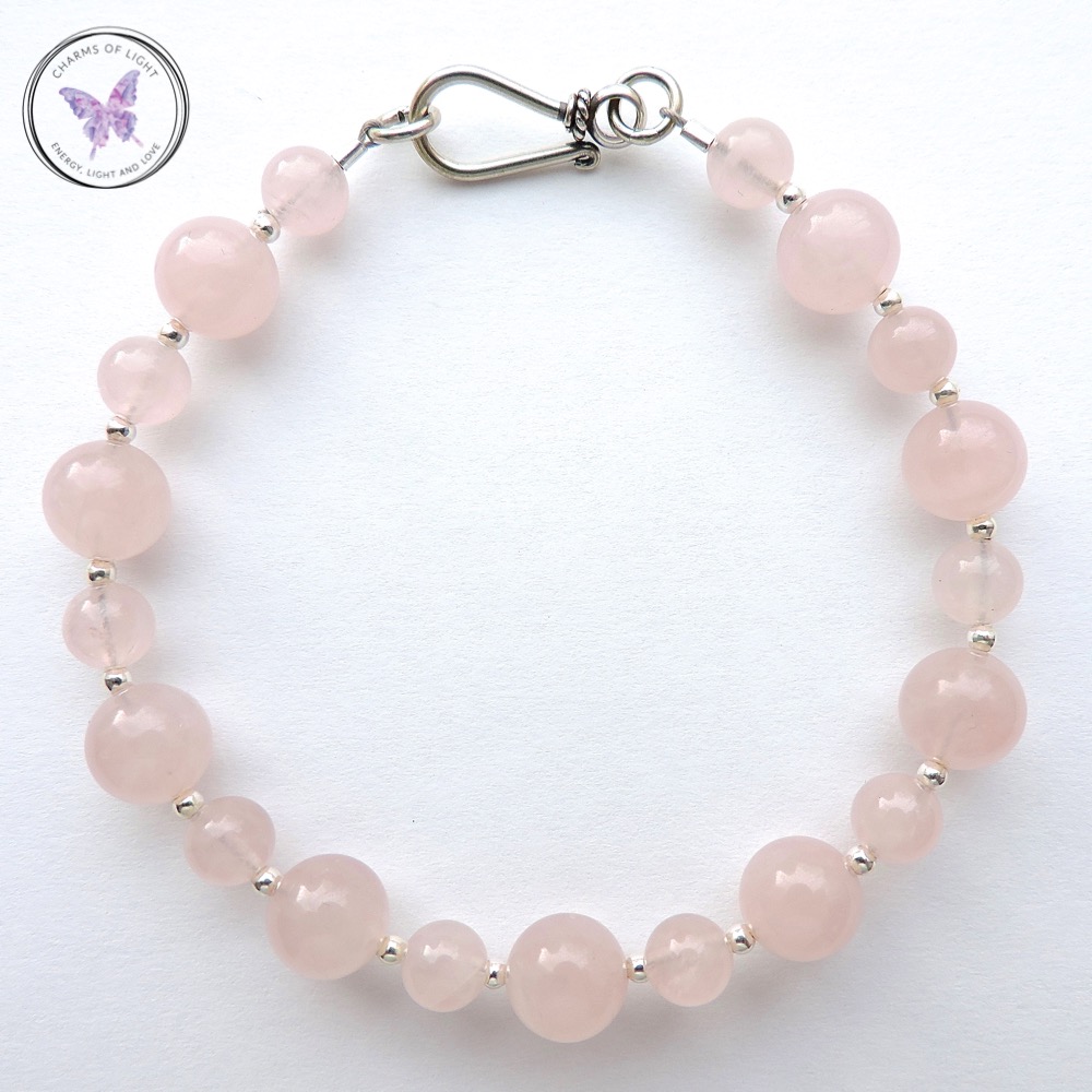 Pretty Rose Quartz Bracelet with Silver Hook Clasp