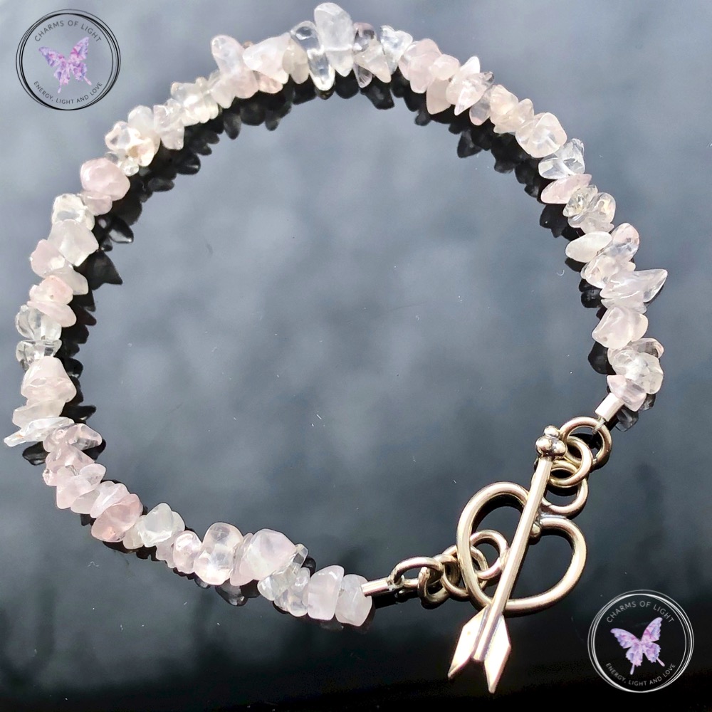 Rose Quartz Stone Bracelet with Love Lock Sterling Silver Charm