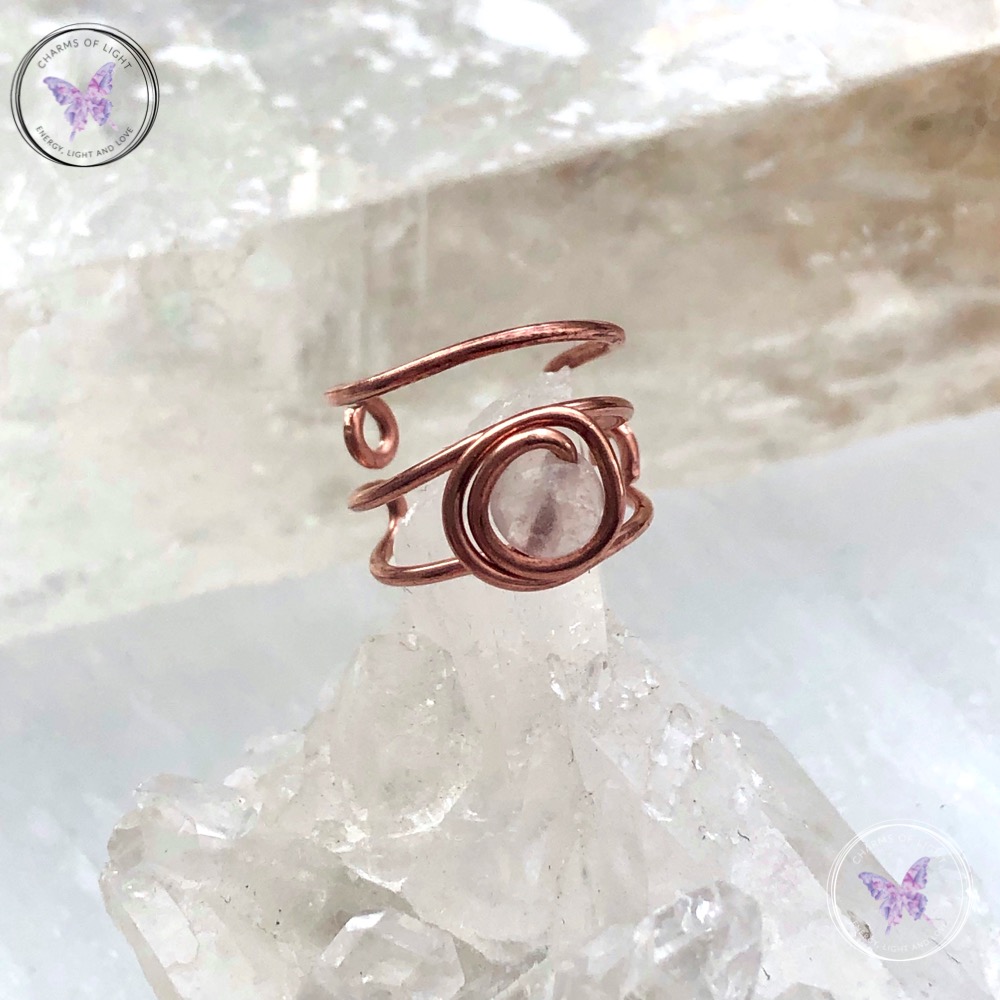 Rose Quartz Triple Band Copper Ear Cuff