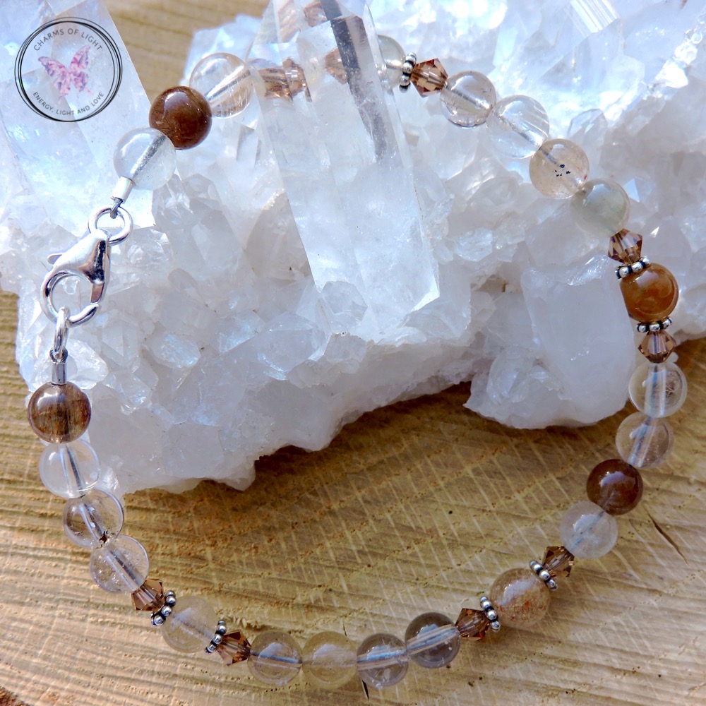 Rutilated Quartz and Swarovski Crystal Beaded Stretch Stacking 