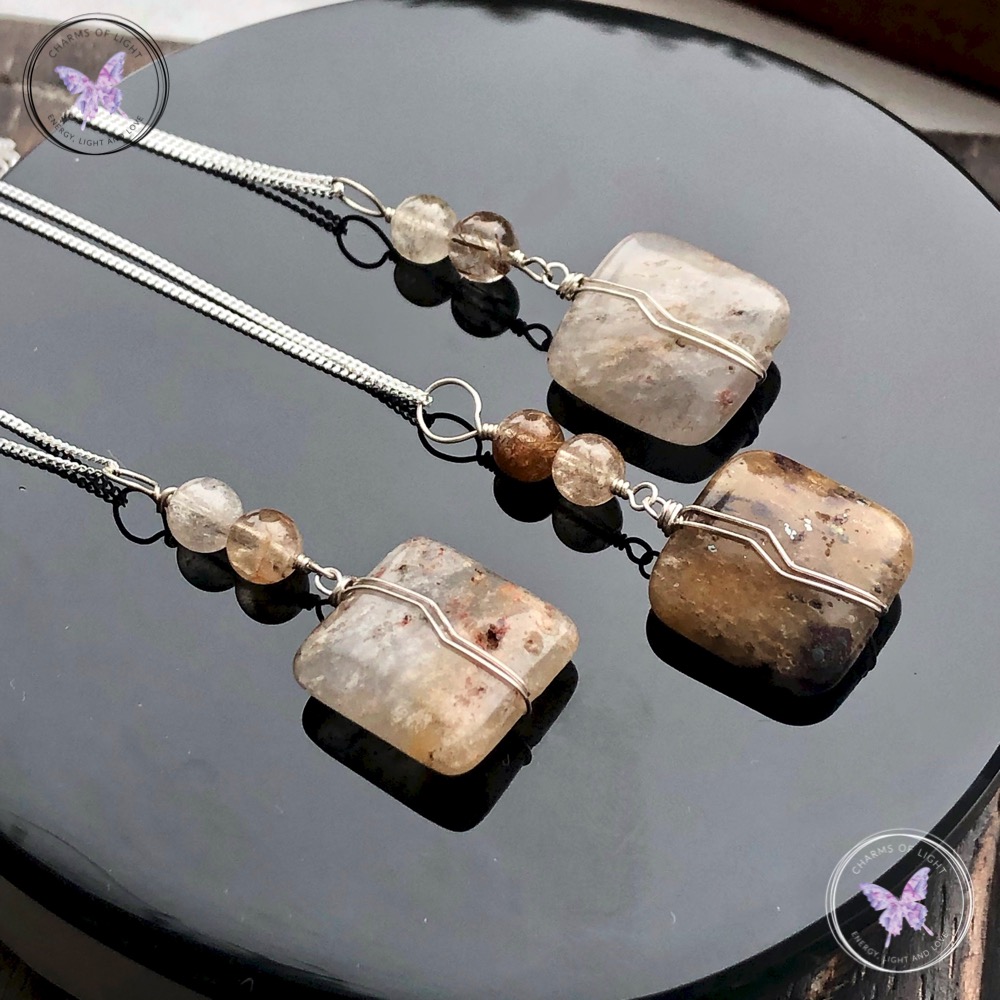 Silver Wire Wrapped Rutilated Quartz Pendant Necklace
