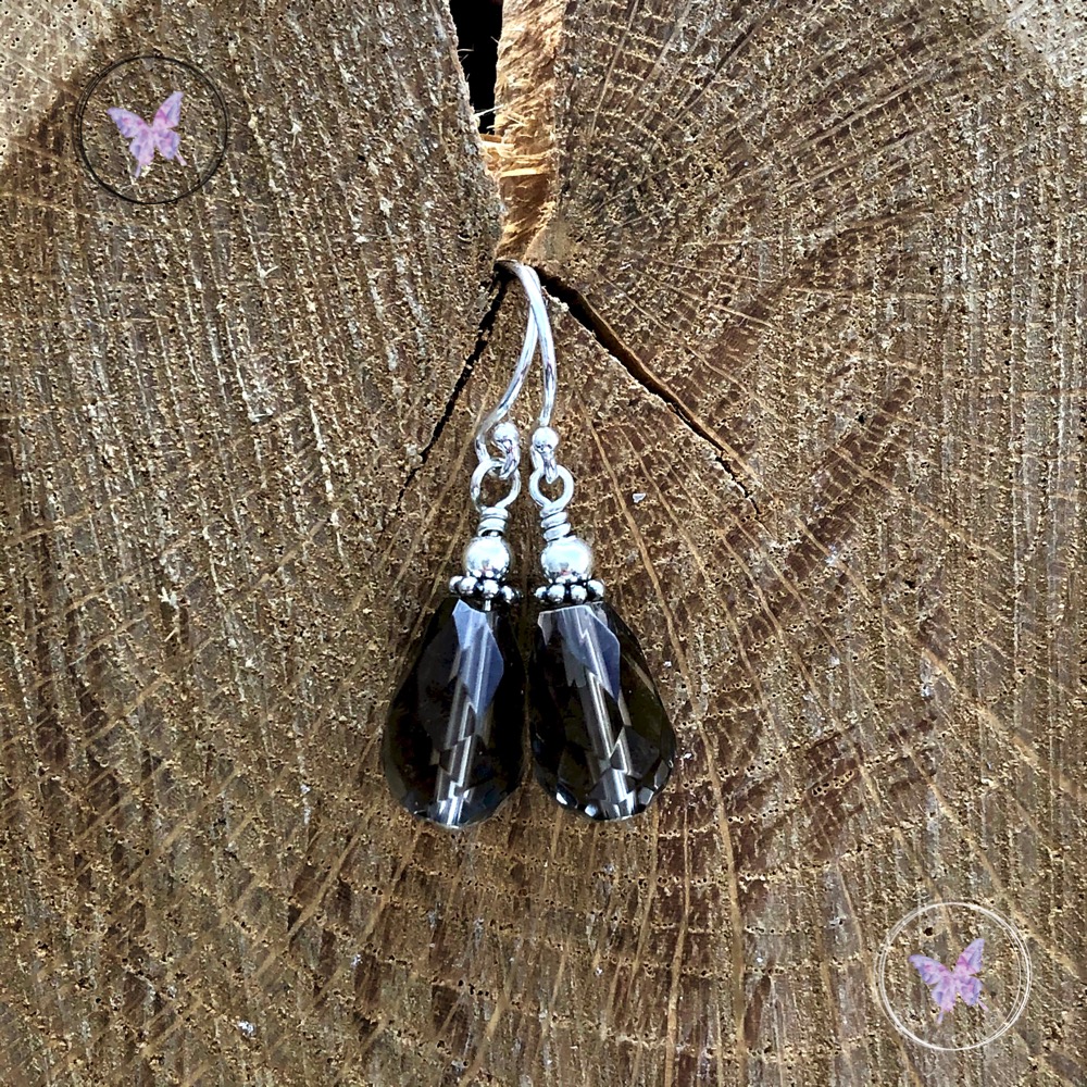 Smokey Quartz Faceted Teardrop Earrings