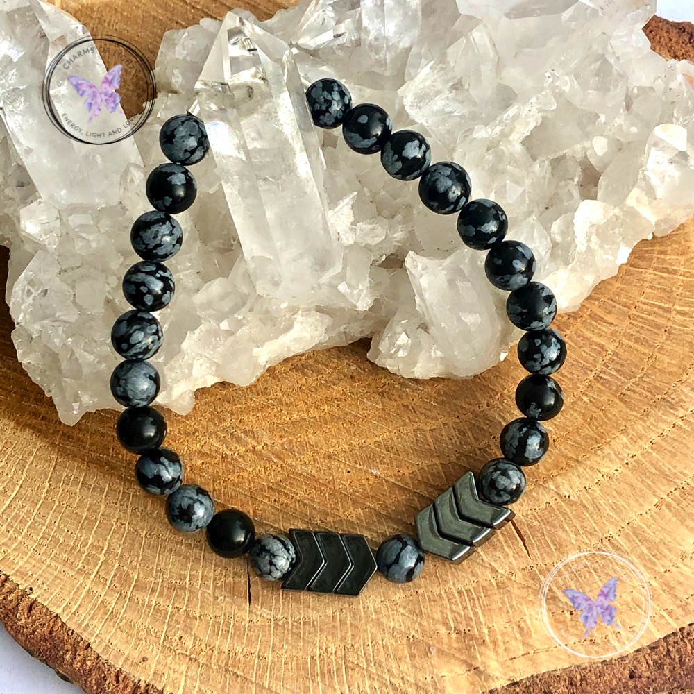 Snowflake Obsidian Hematite Arrow Bracelet