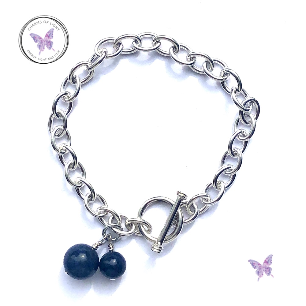 Sterling Silver Chain Link Bracelet With Dumortierite