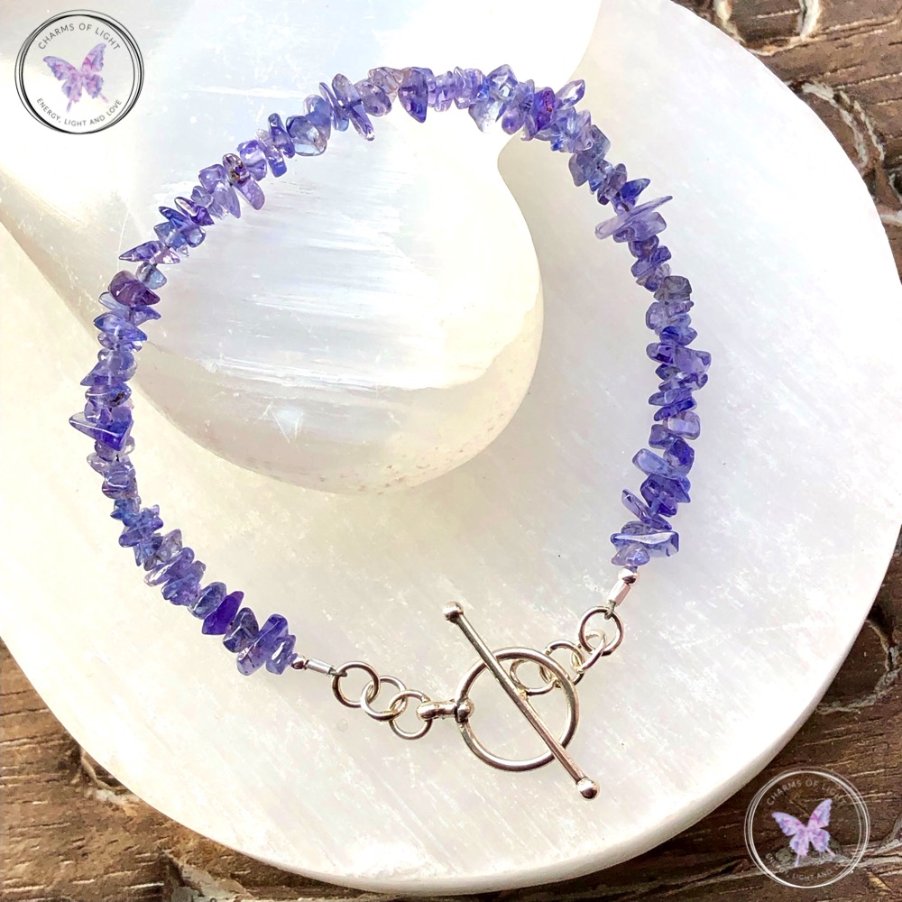 Tanzanite Chip Healing Bracelet with Silver Toggle Clasp