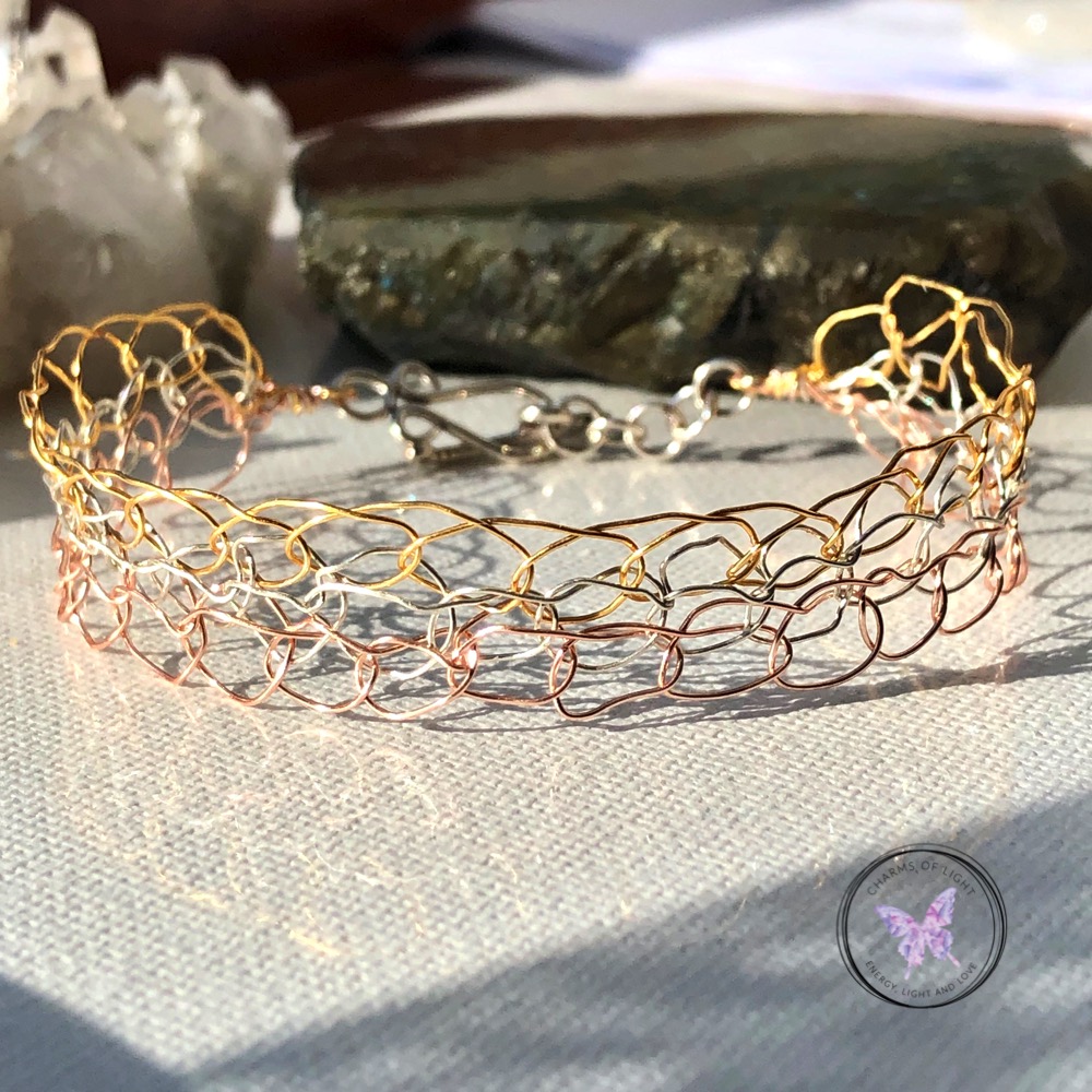 Three Tone Wire Crochet Bracelet