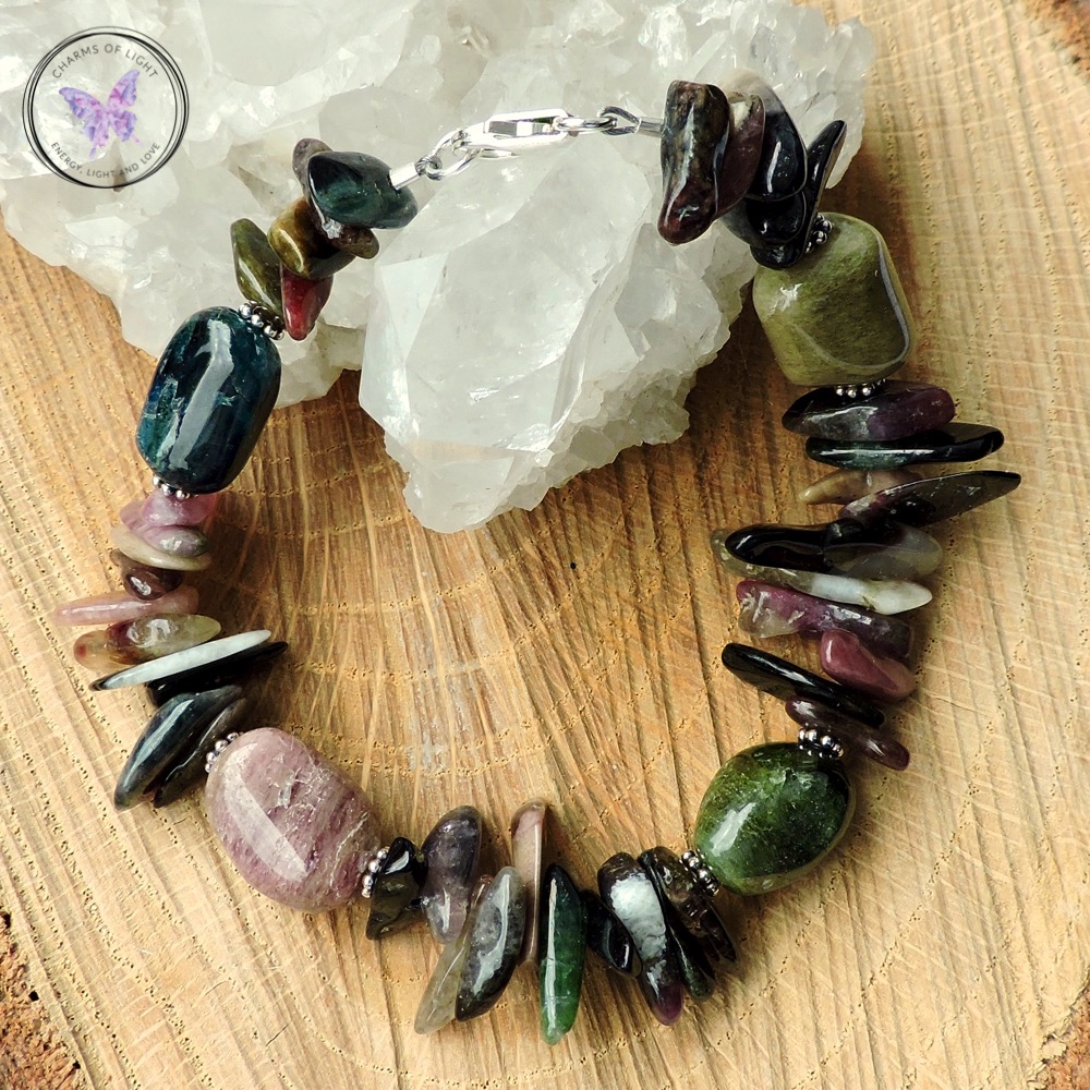 Black Tourmaline and Fluorite Gemstone Bracelet for Self Acceptance