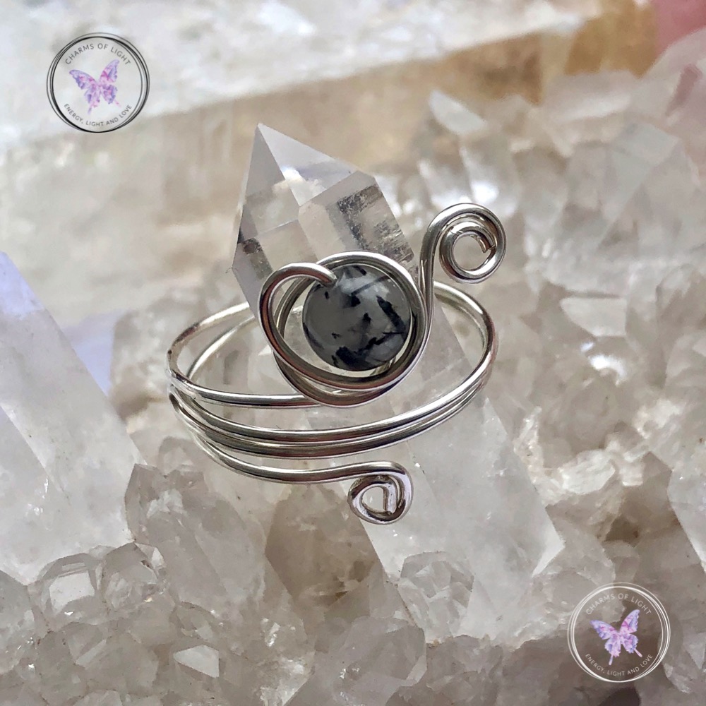 Tourmaline Quartz Sterling Silver Wire Wrapped Ring