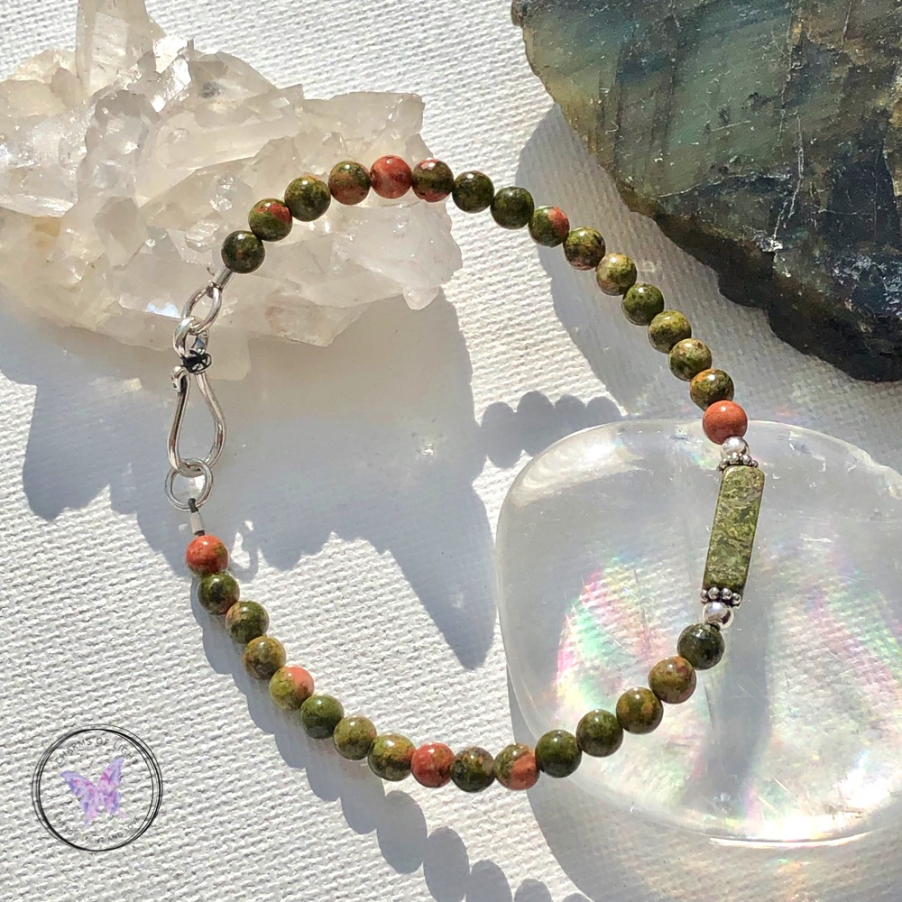 Unakite Healing Bracelet with Silver Hook Clasp