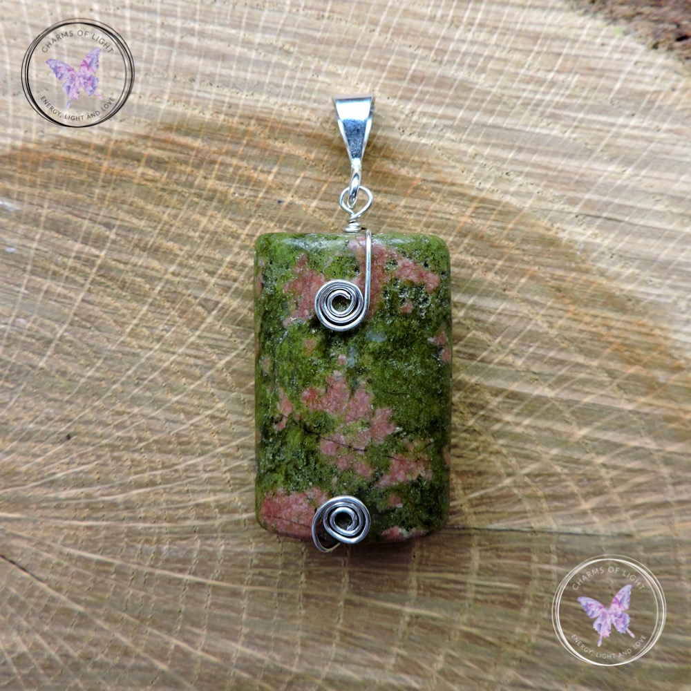 Unakite Silver Wire Wrapped Pendant