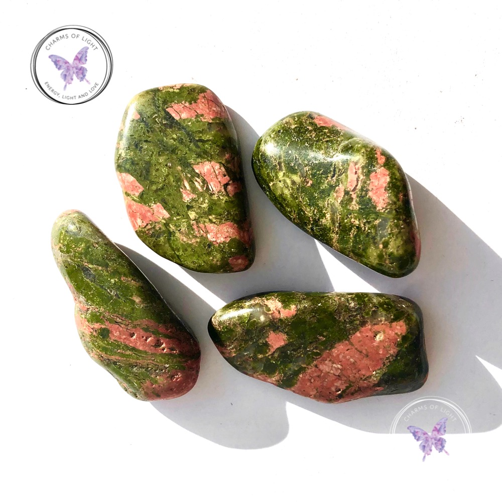 Natural Healing Crystal Unakite Tumbled Stone Heart Chakra Green & Pink Stone