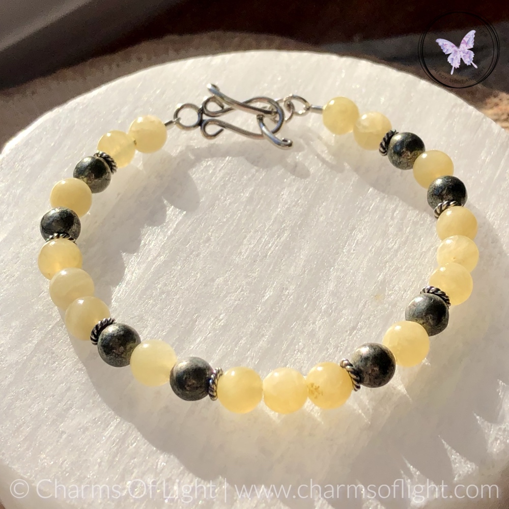 Yellow Calcite & Pyrite Bracelet with Silver Toggle Clasp