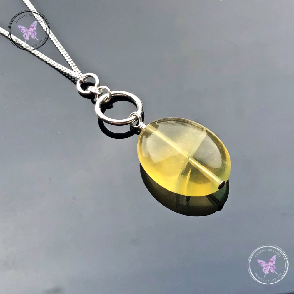 Yellow Fluorite Silver Hoop Pendant Necklace